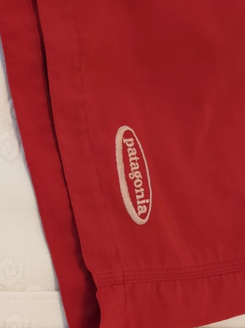 Patagonia Red Board Shorts with Yellow Drawcord